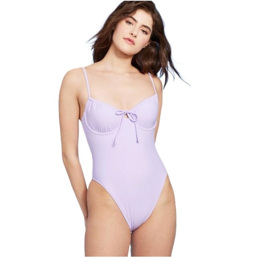 NWOT Wild Fable lilac Underwire High Leg Extra Cheeky One Piece Swimsuit